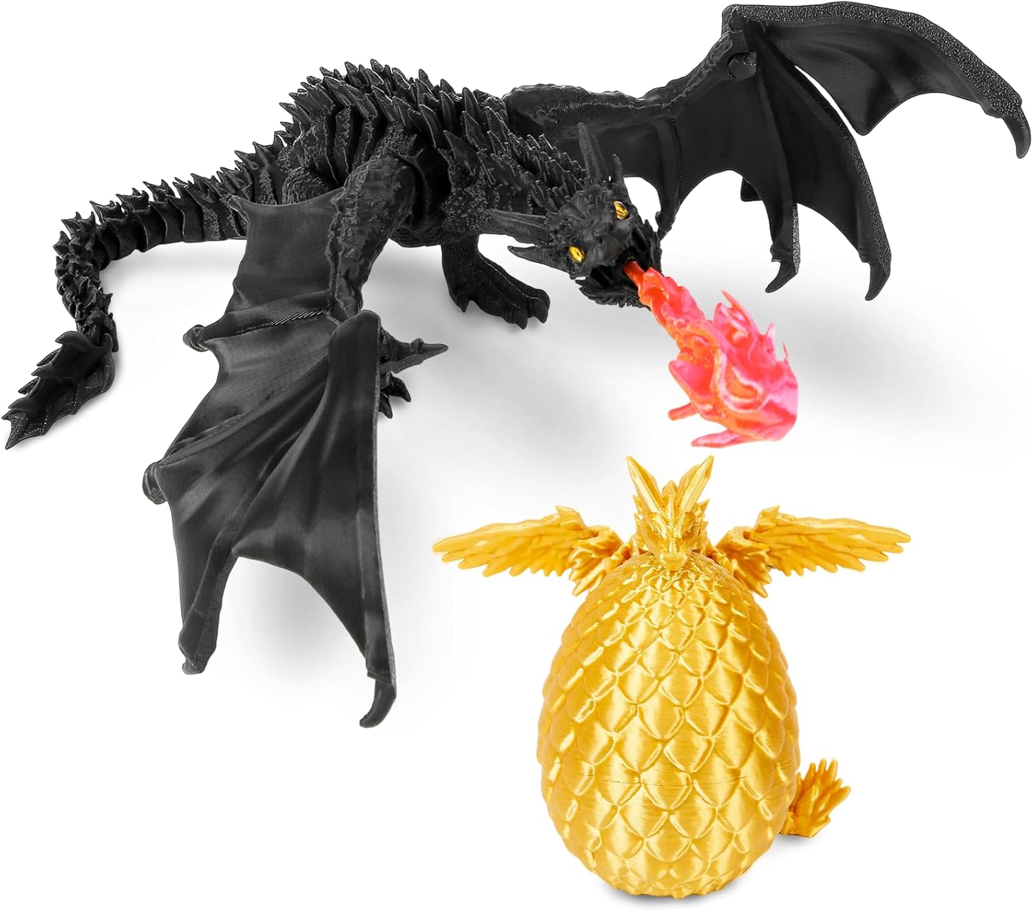 3D Printed Dragon Toy Set - 11" Articulated Fire-Breathing Wyvern & Magnetic Crystal Mini Dragon in Egg, PLA Plant-Based Material - Fantasy Collectible for Kids & Adults