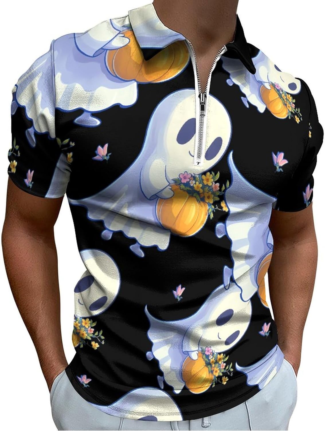 Halloween Ghost Polo Shirts for Men Dress Shirts Short Sleeve Golf Shirt Casual T-Shirts Top