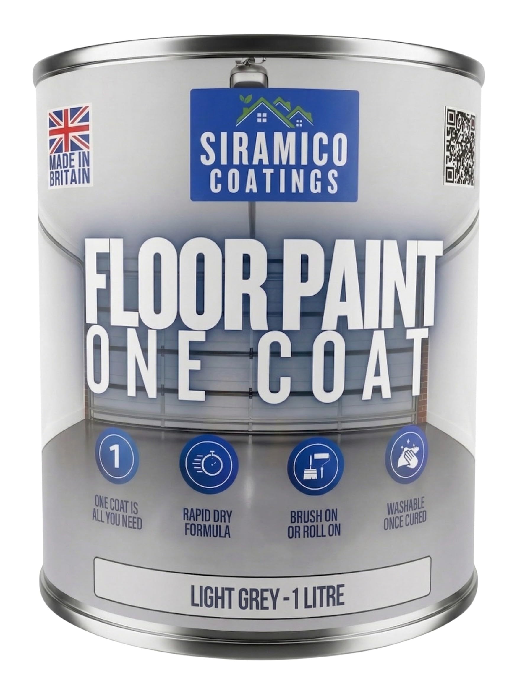 Siramico Coatings Light Grey One Coat Anti-Slip Floor Paint | 1 Litres | 5 Modern Colours I Waterbased, Quick Drying Formula | White, Black, Greys (, 1 Liter)