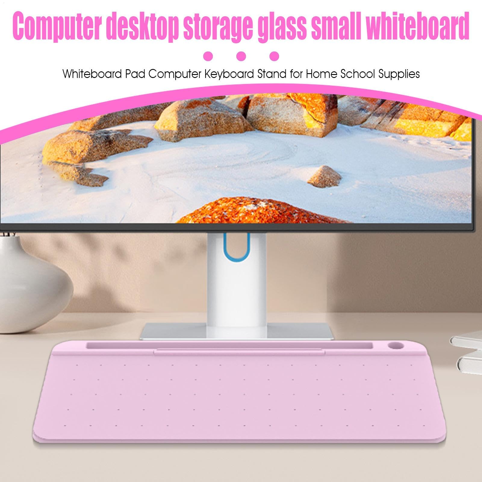 Lavagna in vetro cancellabile a secco, piccola lavagna cancellabile a secco, con cassetto, supporto per tastiera del computer per attività, appunti e appuntamenti, materiale scolastico | Organizer da scrivania con 3 pennarelli, supporto per tastiera per c