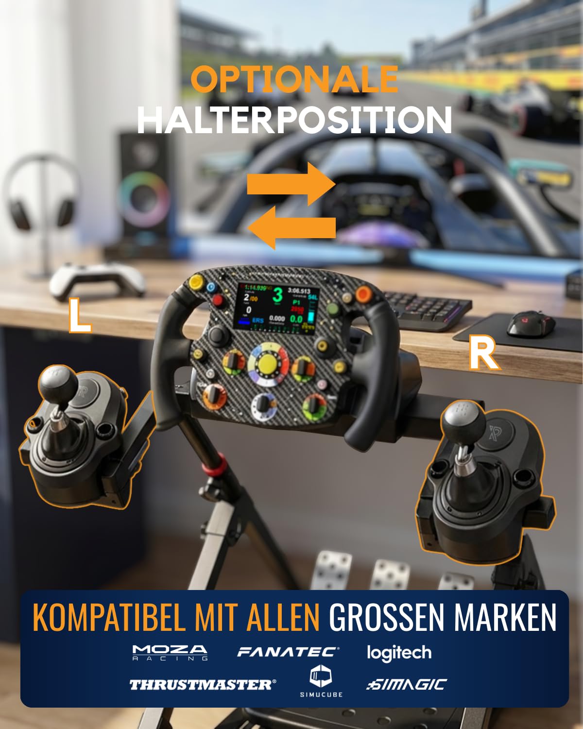Ranqer Racing Wheel Stand Pro Lenkradständer, faltbar, aus Stahl, höhen- und neigungsverstellbar, mit integrierter Sitzhalterung und Schalthebelhalter, für Lenkrad und Pedale, Schwarz