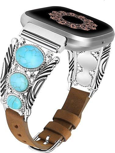 Minyee Correa de cuero compatible con Fitbit Versa 2 BandVersa LiteVersa, correas de reloj turquesa para mujer, correa de reloj vintage bohemia Minyee Correa de cuero compatible con Fitbit Versa 2 BandVersa LiteVersa, correas de reloj turquesa para mujer, correa de reloj vintage bohemia
