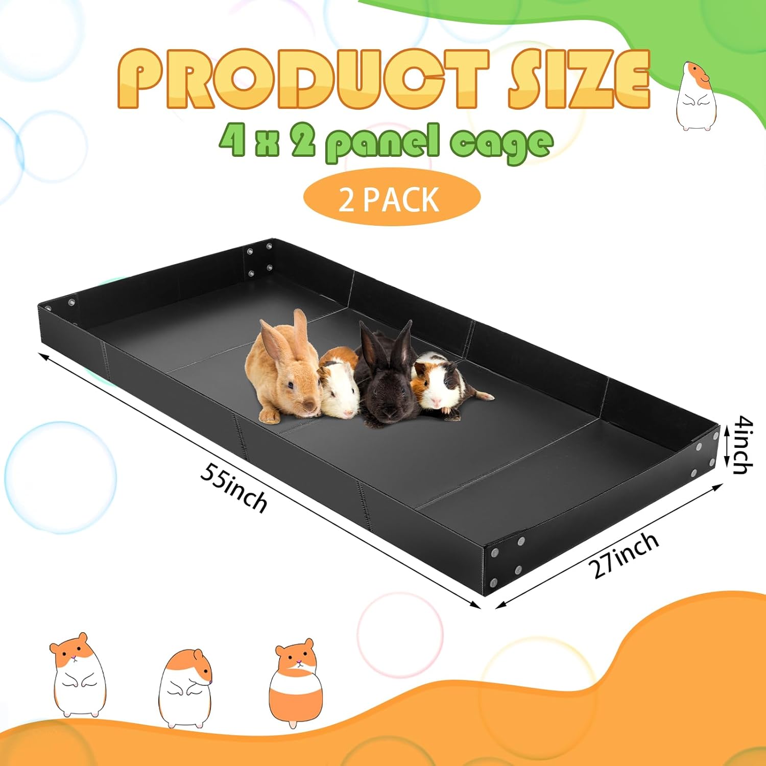 Wenqik 2 Pcs Guinea Pig Cage Liner Corrugated Plastic Cage Liner Base 2 x 4 Panel Size Guinea Pig Cage Bottom for Small Animals Hedgehogs Rabbits Cages Tray, 55 x 27 Inch(Black)