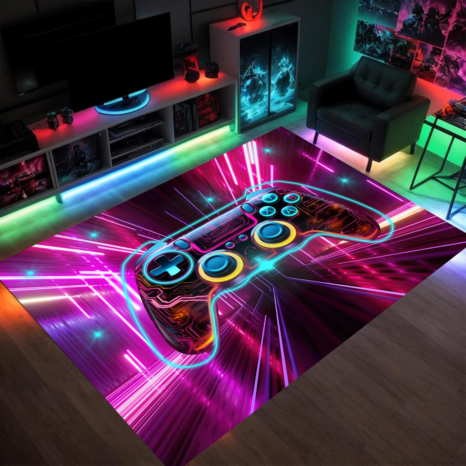Gaming Area Rugs for Boys Cool Game Style Bedroom, Gamer Rug Boys Room Decor, Video Games Bedroom Carpet for Teens, Controller Gamepad Player Standing Throw Doormats Yoga Mat (180x260cm Carpets)