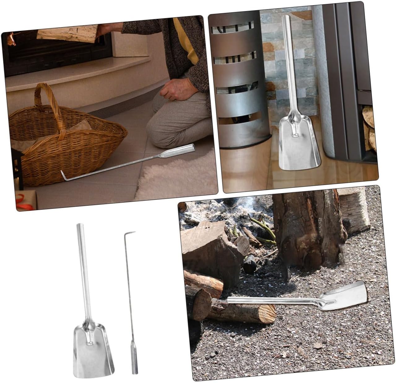 2pcs Fire Pit Tool Set Heavy Duty Fireplace Poker and Ash Shovel for Outdoor Camping Cast Fireplace Accessories Elegant Design for Efficient