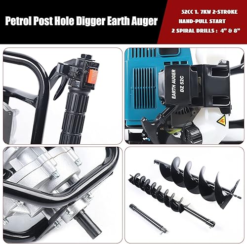 Miniatura 4 de GDAE10 52CC Excavadora de agujeros de poste de 2 tiempos, 2.3 HP 1.7 KW, taladro de gas para poste de agujero, taladro de tierra con 2 brocas