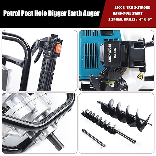 Miniatura 4 de Taladro de tierra de 52 cc, 1.7 kW, 2 tiempos, a gas, excavadora de agujeros, broca de barrenador de gas, taladro eléctrico resistente, taladro de
