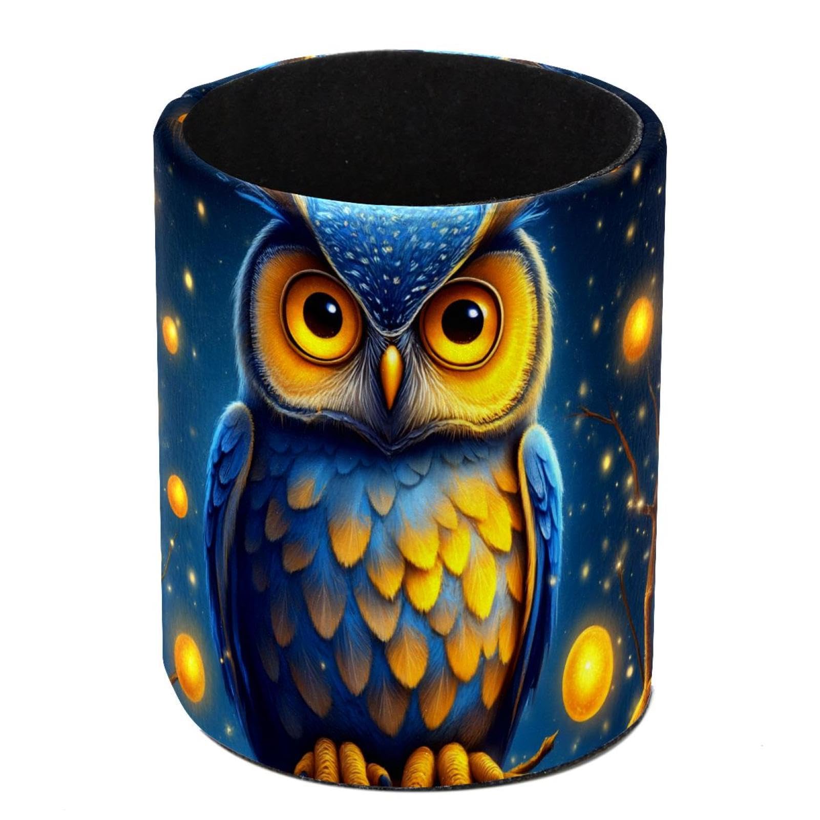 HEOEH Ow Pen Holder for Desk, PU Leather Pencil Holder Pen Cup Marker Holder Makeup Brush Holders, Desk Accessories & Workspace Organizers for Home, Office