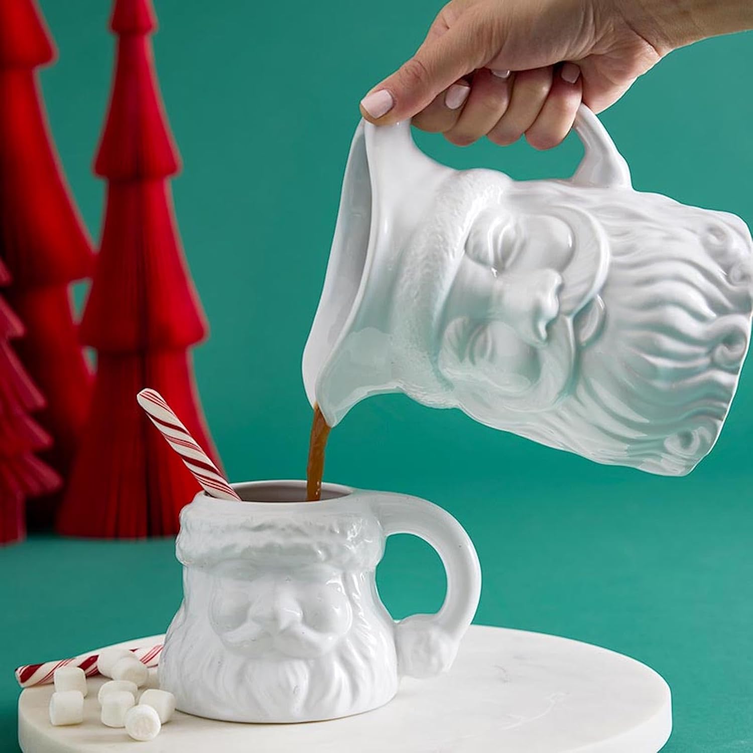 Slant Collections Ceramic Pitcher, Glossy White Santa, 48 Ounces - Santa