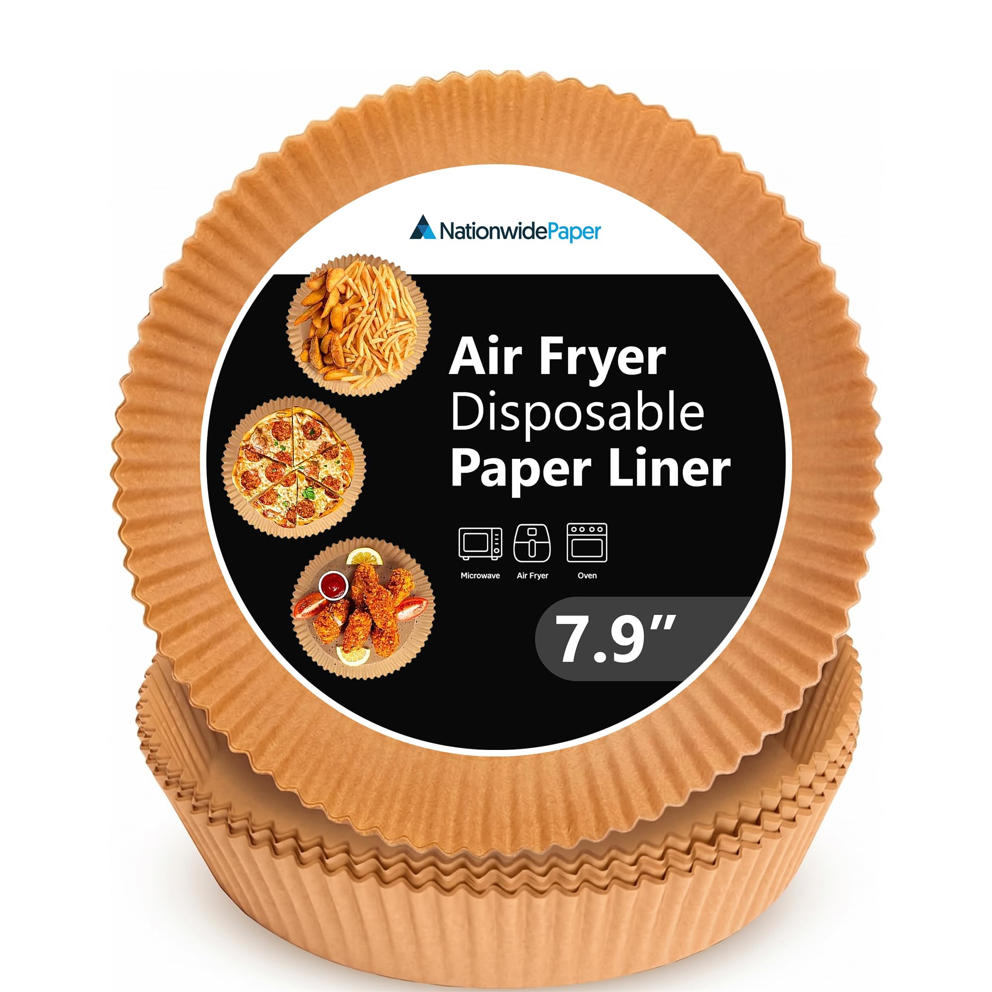 Nationwide Paper Air Fryer Liners, 40 Pcs 7.9 Inch (20cm) Round Disposable Parchment Paper Liners, Unbleached Non-Stick & Greaseproof, Fits Most 1.2-4.5L Compact Single Basket Air Fryers