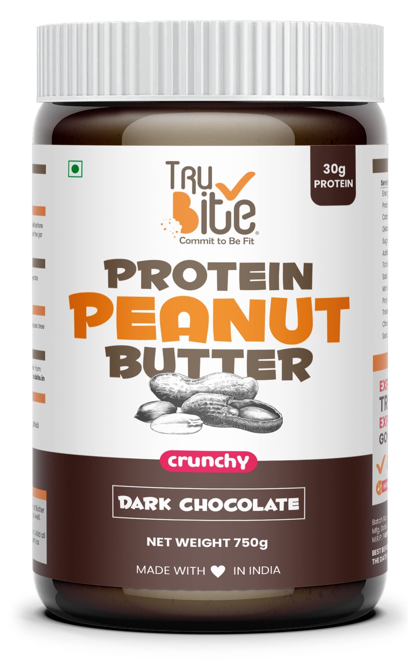 Trubite High Protein Dark Chocolate Peanut Butter (Crunchy) (750g) | High In Protein | Goodness Of Dark Chocolate | No Cholesterol | Rich In Antioxidant (B09TJ28NMJ) Amazon Price History, Amazon Price Tracker