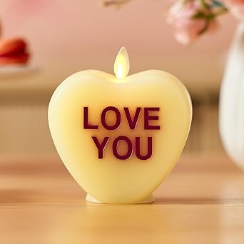 Luminara Candy Heart Love You Lemon Chiffon Candle- Flameless Real-Flame Romantic Battery Operated LED Decor- Valentines Day Collection- 3.8" x 4.3"