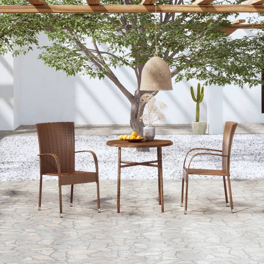 Salon de jardin 3 pièces rotin marron avec table basse compacte