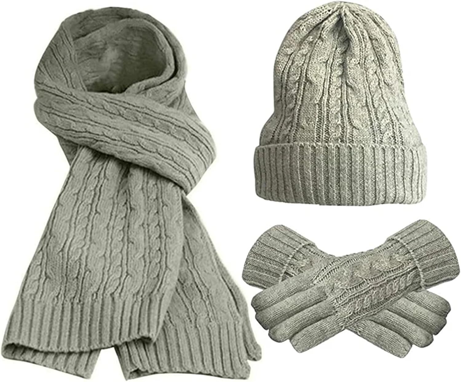 Hat Gloves Scarf Set Women's Scarf Sets Winter Hat Scarf Gloves Knitted Keep Warm Scarves Simple Solid Color Clothes Accessories Thick Soft Scarf Set Winter Gear(White)