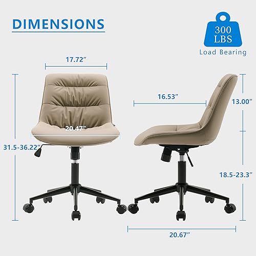 Miniatura 2 de Rowill Silla de oficina de piel sintética, silla de escritorio ergonómica sin brazos con cojín impermeable y ruedas flexibles y elevación de gas