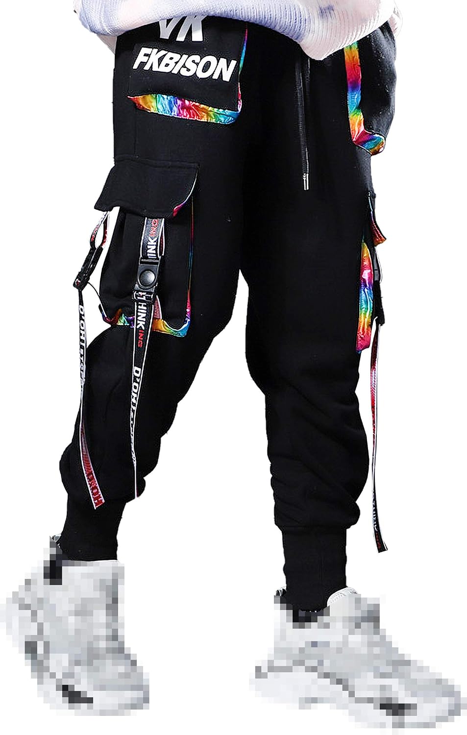 MOKEWEN Men's Harem Pants With Big Pockets & Buckle Ankle Straps - Cotton Blend Drawstring Pants