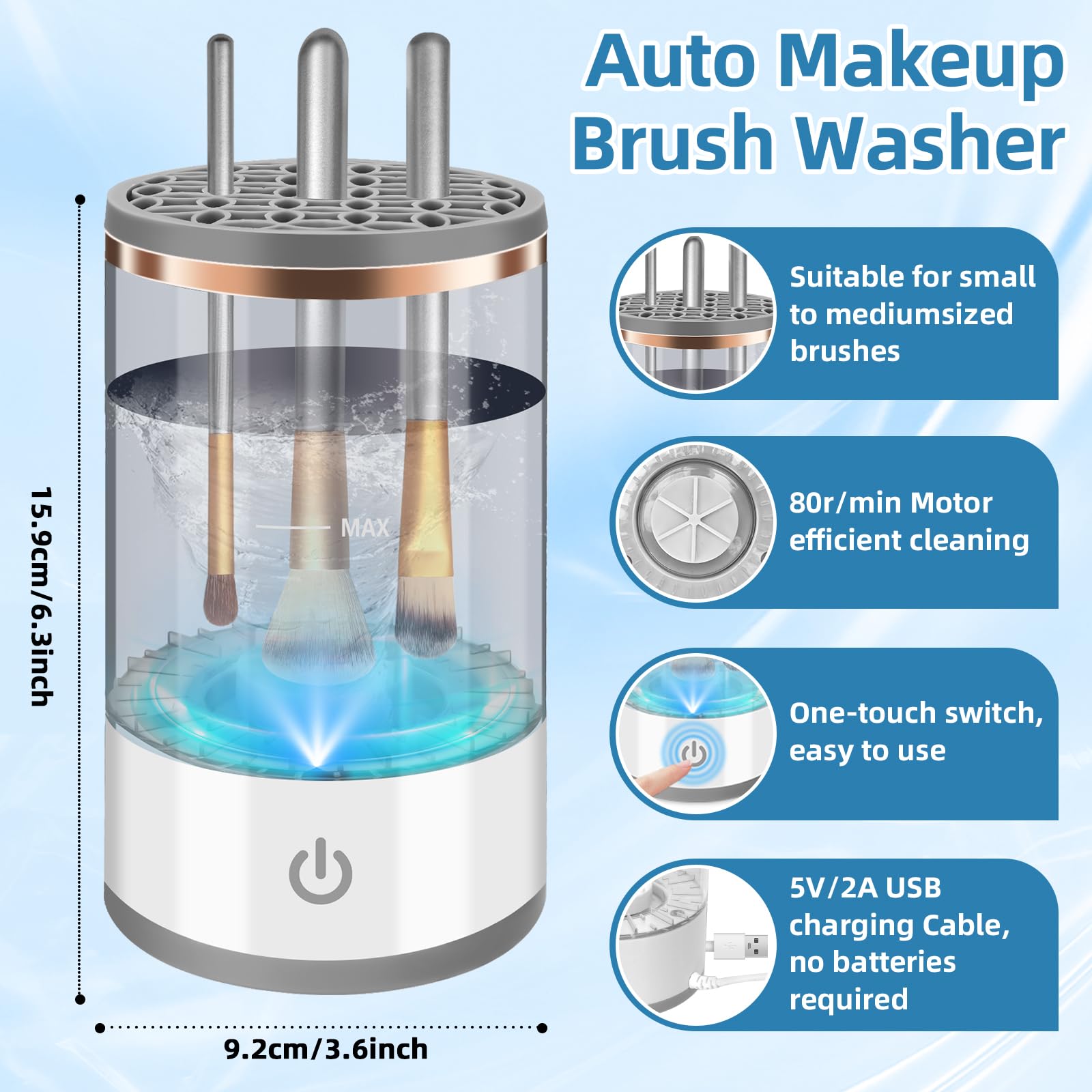 Elektrischer Make-up Pinselreiniger USB Trockner mit Silikon-Reinigungspads und Seifentabletten