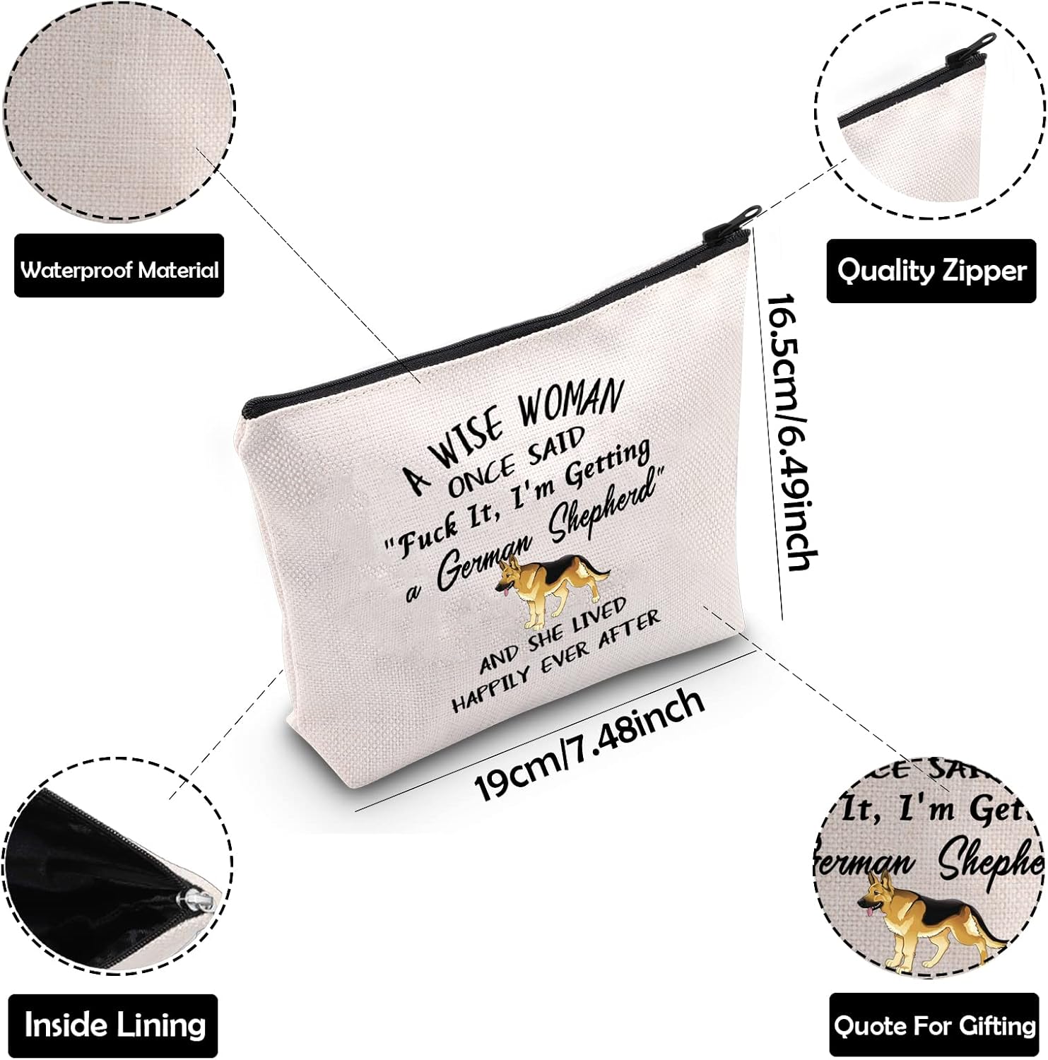 ZJXHPO German Shepherd Cosmetic Bag - Makeup Zipper Pouch Bag - Gifts For Women, Mom - Image 3