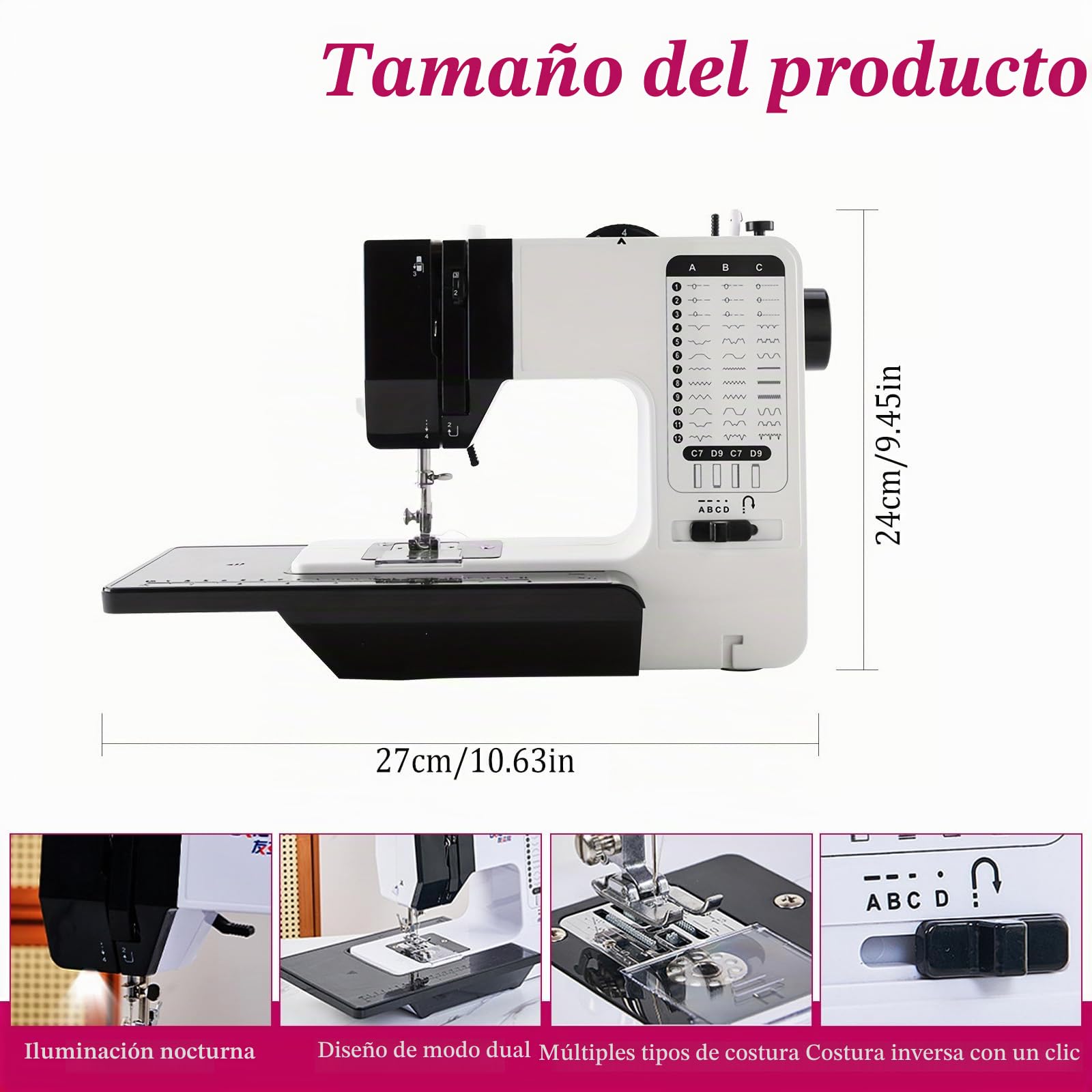 Máquina de Coser Electrónica, Mini Máquina de Coser con Kit de Costura, Máquina de Coser con Amplia Mesa de Costura, Máquina de Coser Eléctrica Portátil con 38 Puntos de Costura
