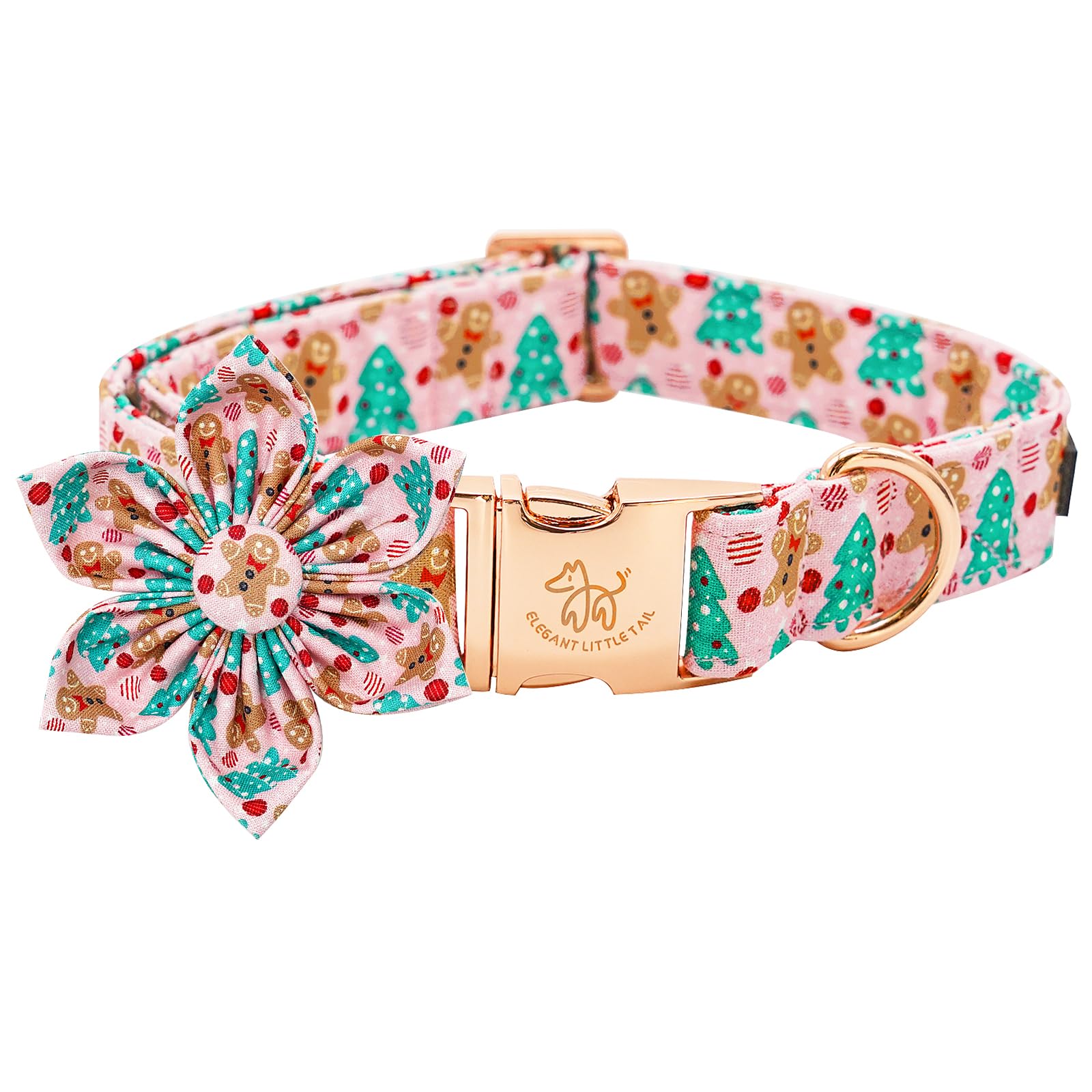 Elegant Little Tail Dog Collar with Flower, Christmas Dog Collar for Small Dogs