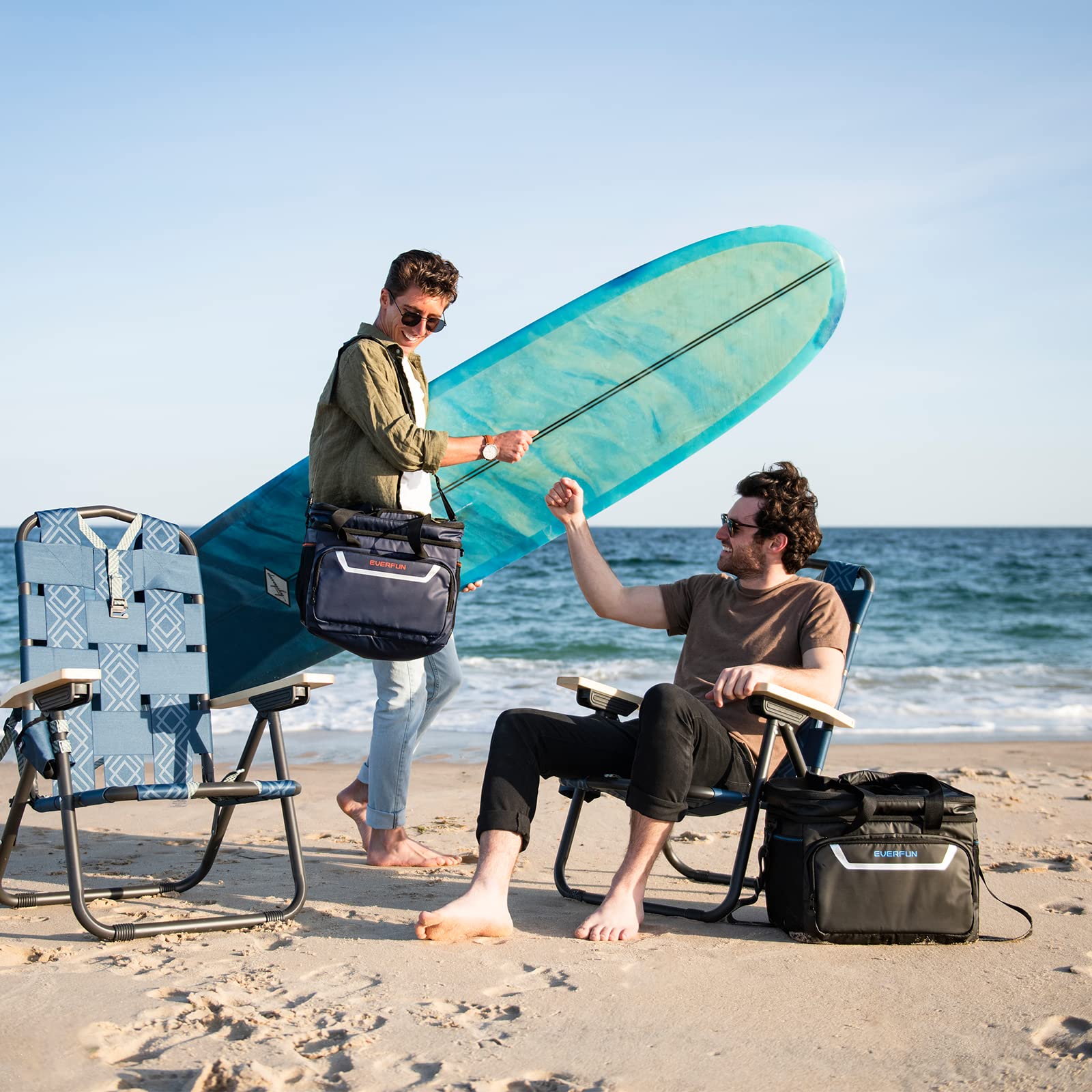 EVERFUN Grande borsa termica morbida da viaggio, spiaggia, isolante, per uomo, 48 lattine, doppio scomparti, pieghevole, impermeabile, a prova di perdite, per campeggio, picnic, blu navy