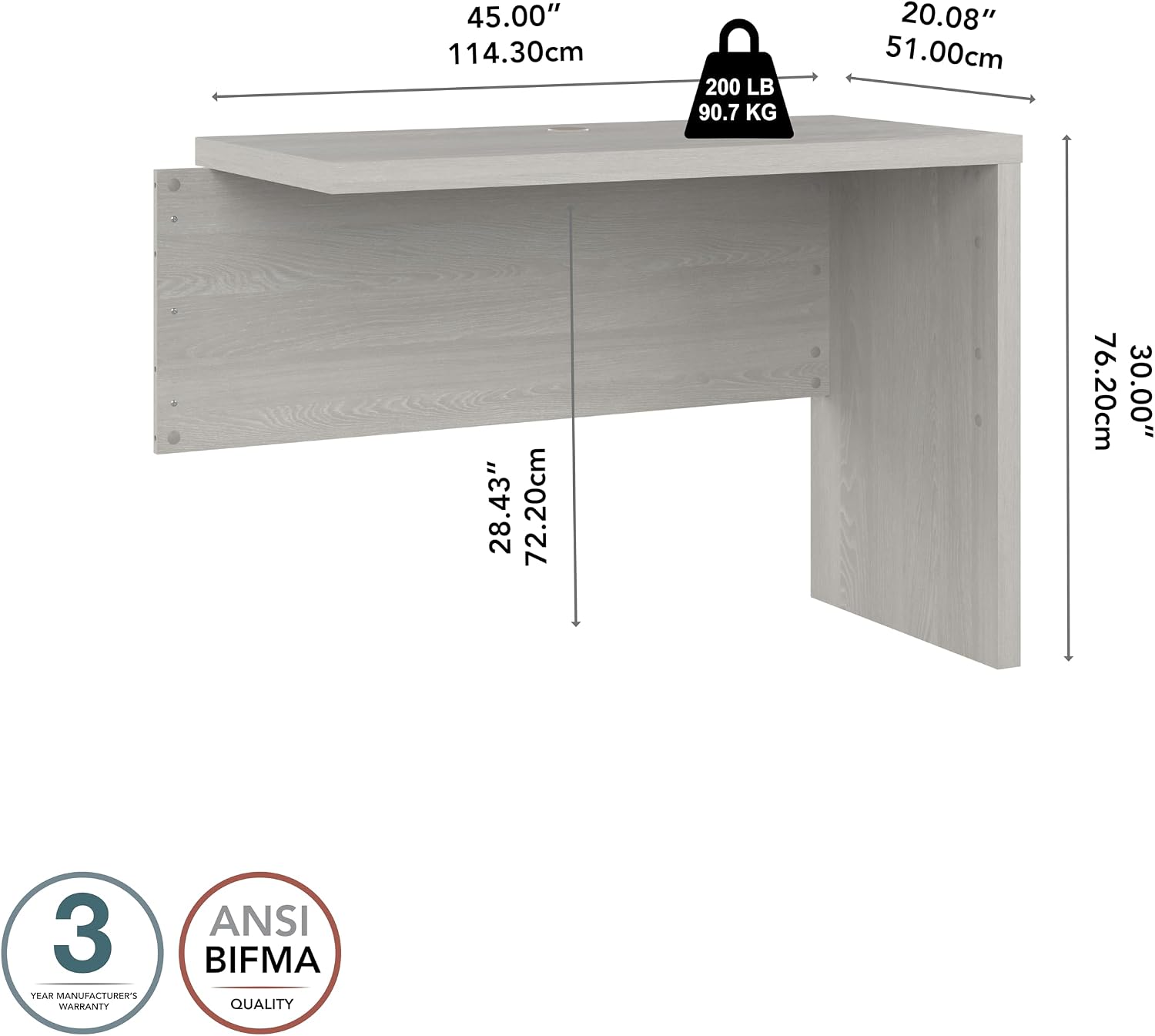 Bush Business Furniture Echo Desk Return/Bridge, Gray Sand