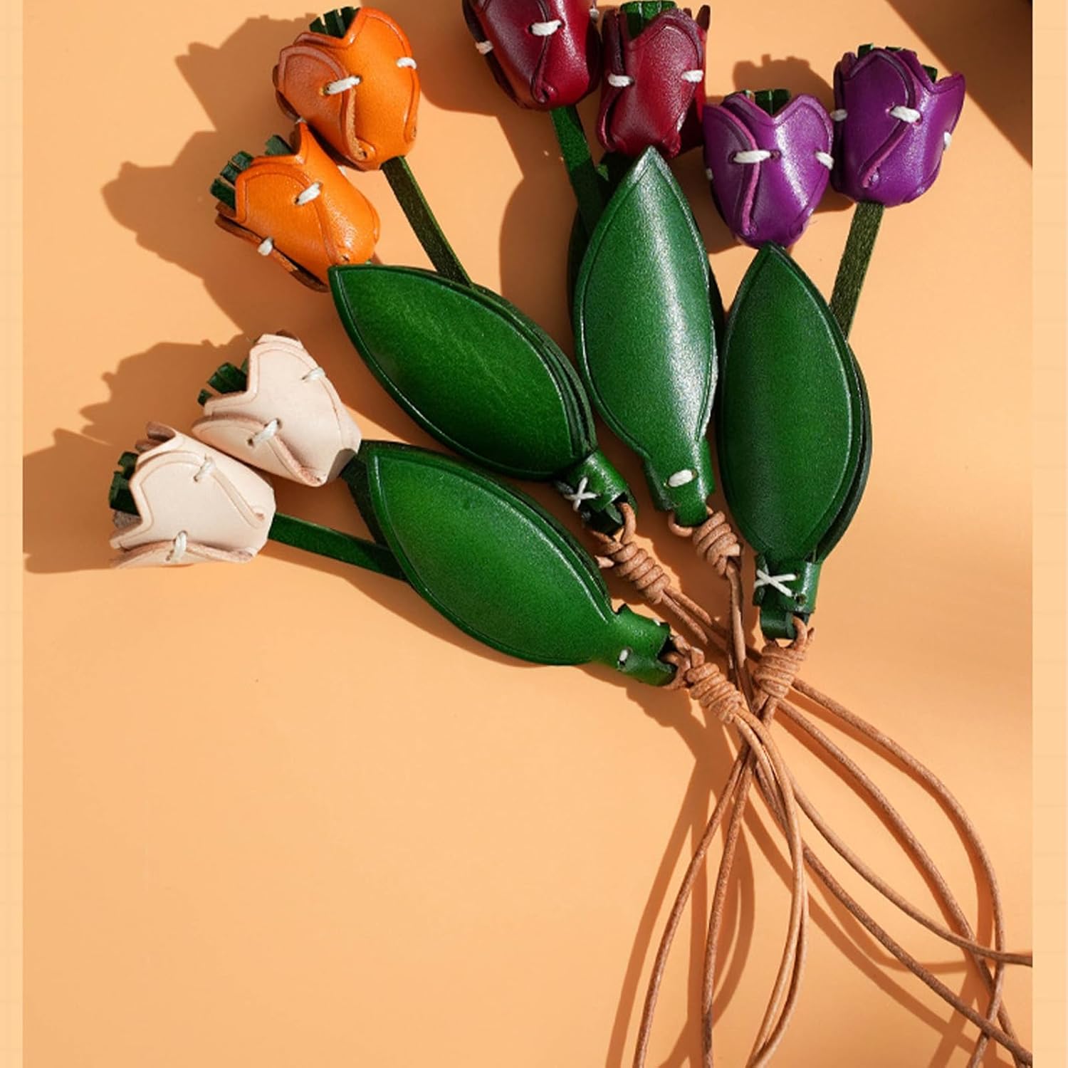 Leather Leaf Flower Keychain, Boho Accessories Cute Keychains,Portable Keychain Accessories for Women Purse Pendant Charms - Image 4