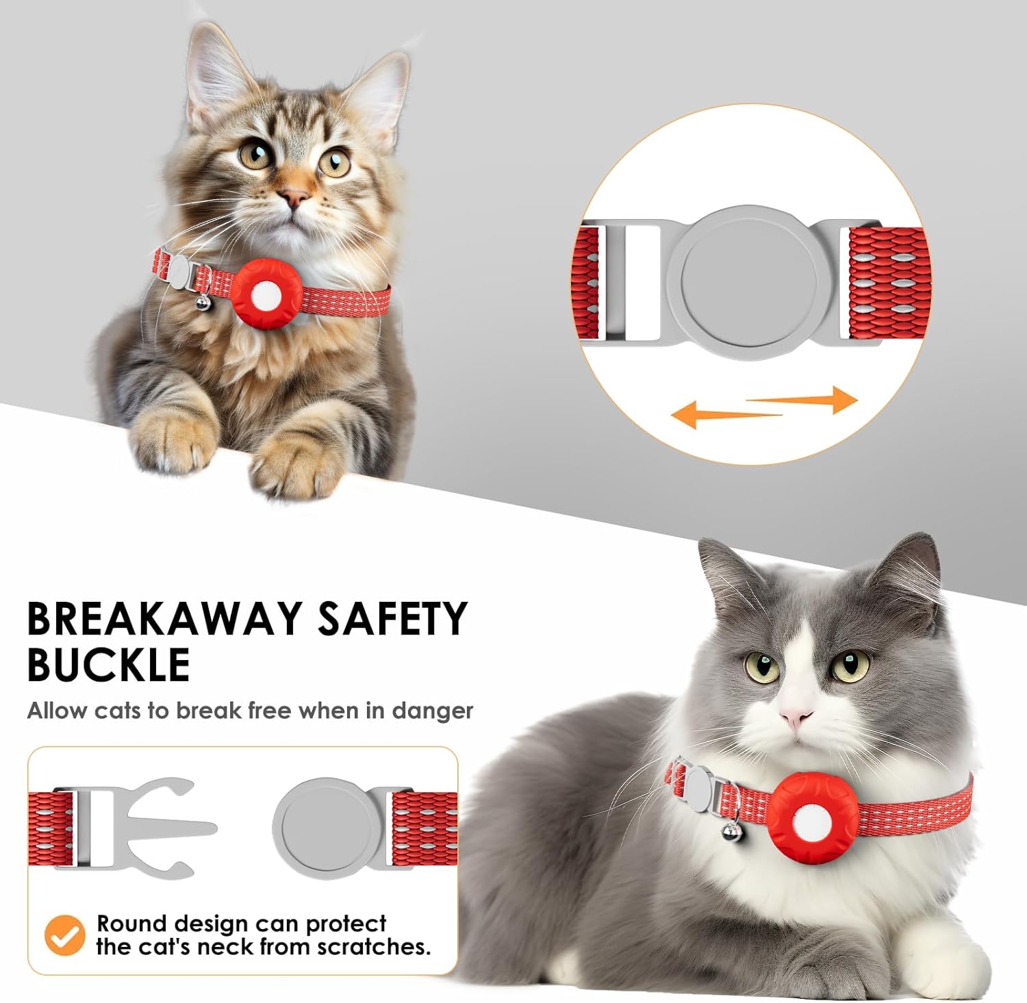 GPS Tracker, Tractive GPS Cat Tracker, Cat Tracker Collar with Safety Elastic Buckle, Works with Any Collar,Compatible with Apple Find My App (Only iOS), No Monthly Fee, Red