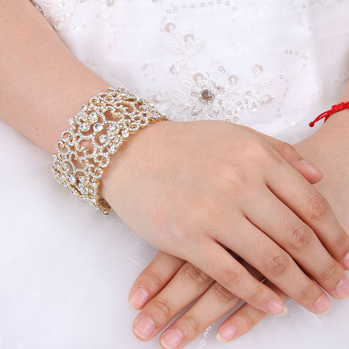 XYNSNDB Pulsera elástica Art Deco con corazón de Novia de Cristal Austriaco para Mujer Transparente