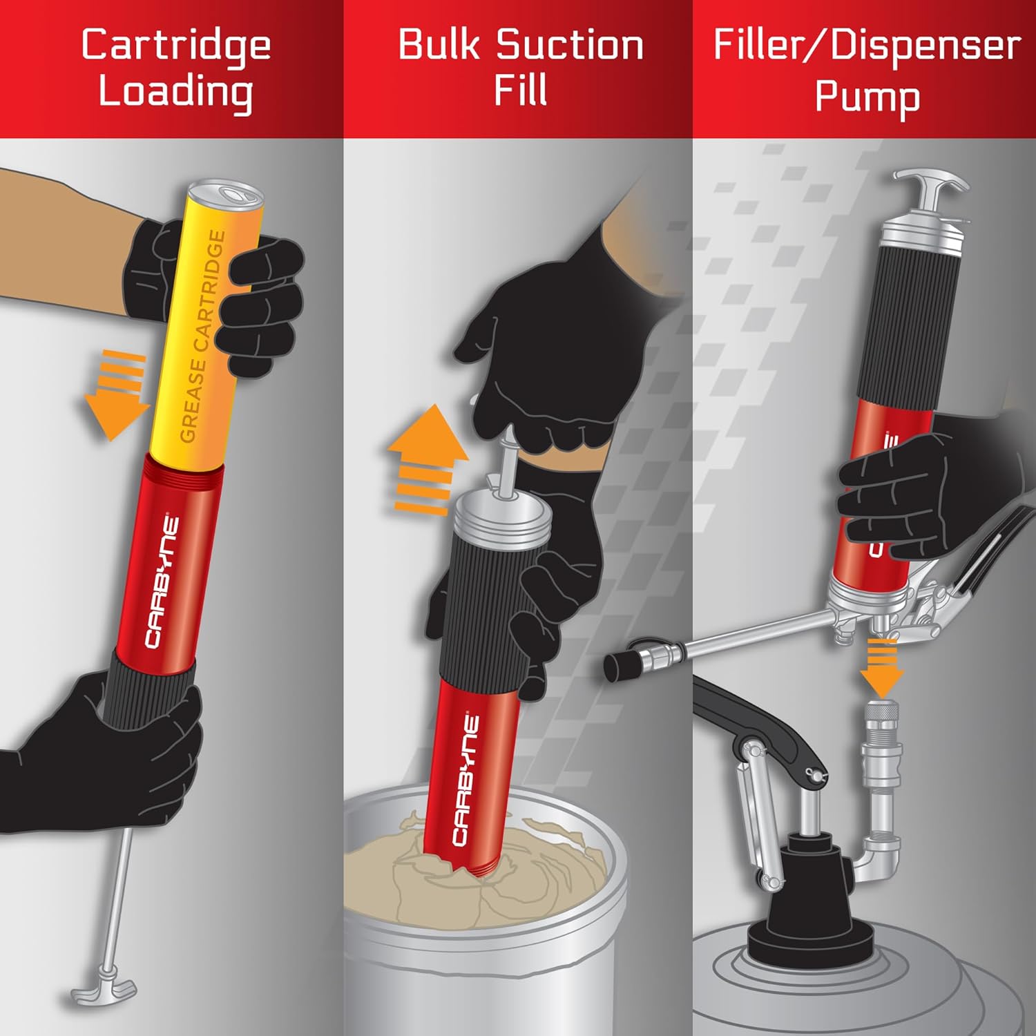 Carbyne Grease Gun, 8000 PSI, Lever Handle, Heavy Duty Steel Barrel, 3-Way Loading, 18 in. Hose, Angled Tube, Needle Nozzle, Coupler