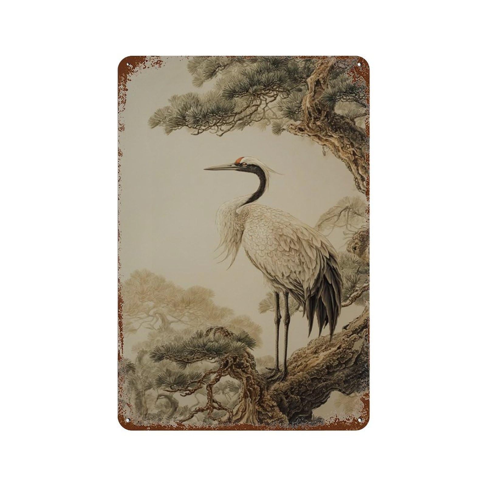 xiaoxiaoshen Japanese Crane Bird Nature Elegant Asian Traditional Wall Decor Art Metal Tin Poster Modern Home Decor Art Home Bar Shop Decorations Vintage Sign 30x20cm