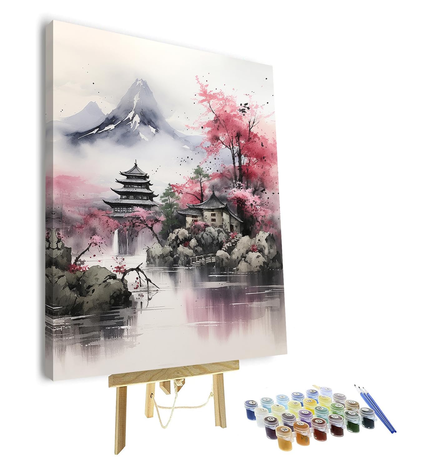 TISHIRON DIY Paint by Number for Adult, Japanese Paint by Numbers, Japan Nature Landscape Adult Paint by Numbers Kits on Canvas, 16X20 Inch Mountain Paint by Numbers for Adults Beginner Framed