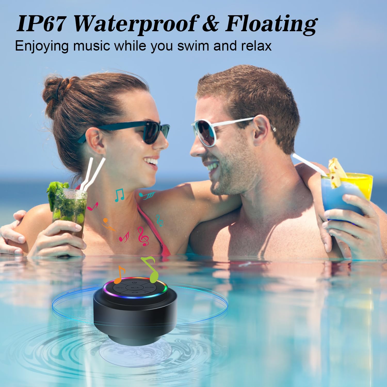 Mini altavoz Bluetooth para ducha con ventosa, altavoz inalámbrico Bluetooth impermeable, IP67 flotante impermeable altavoz de baño con luz LED, regalo ideal para hombres, mujeres y niños