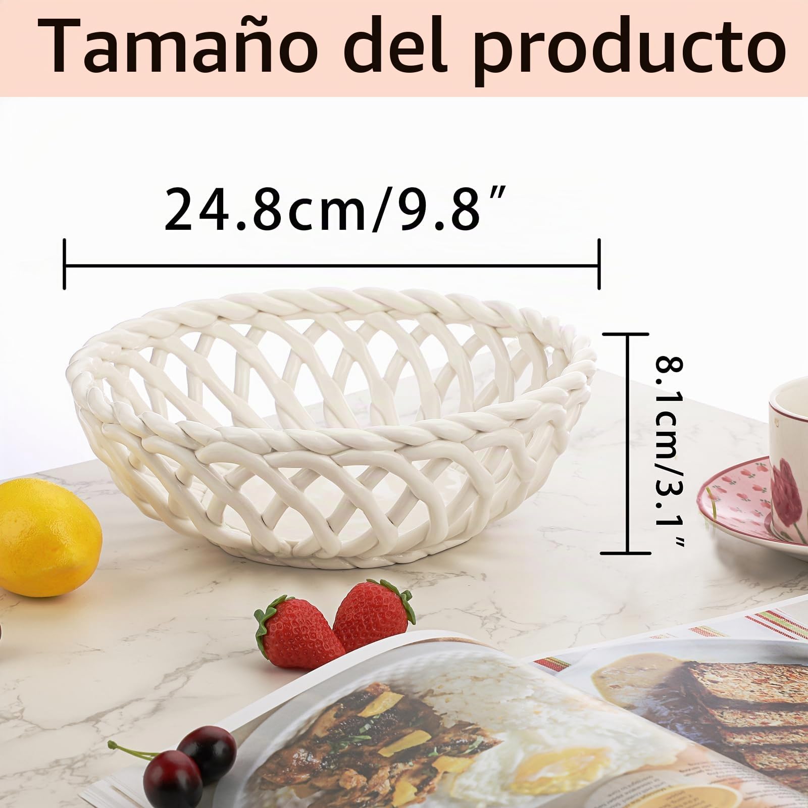 Frutero de cerámica para encimera de cocina, cesta de frutas grande para encimera de mesa, cuenco de frutas tejido decorativo para el hogar, encimera de cocina, cuenco de servir para frutas,