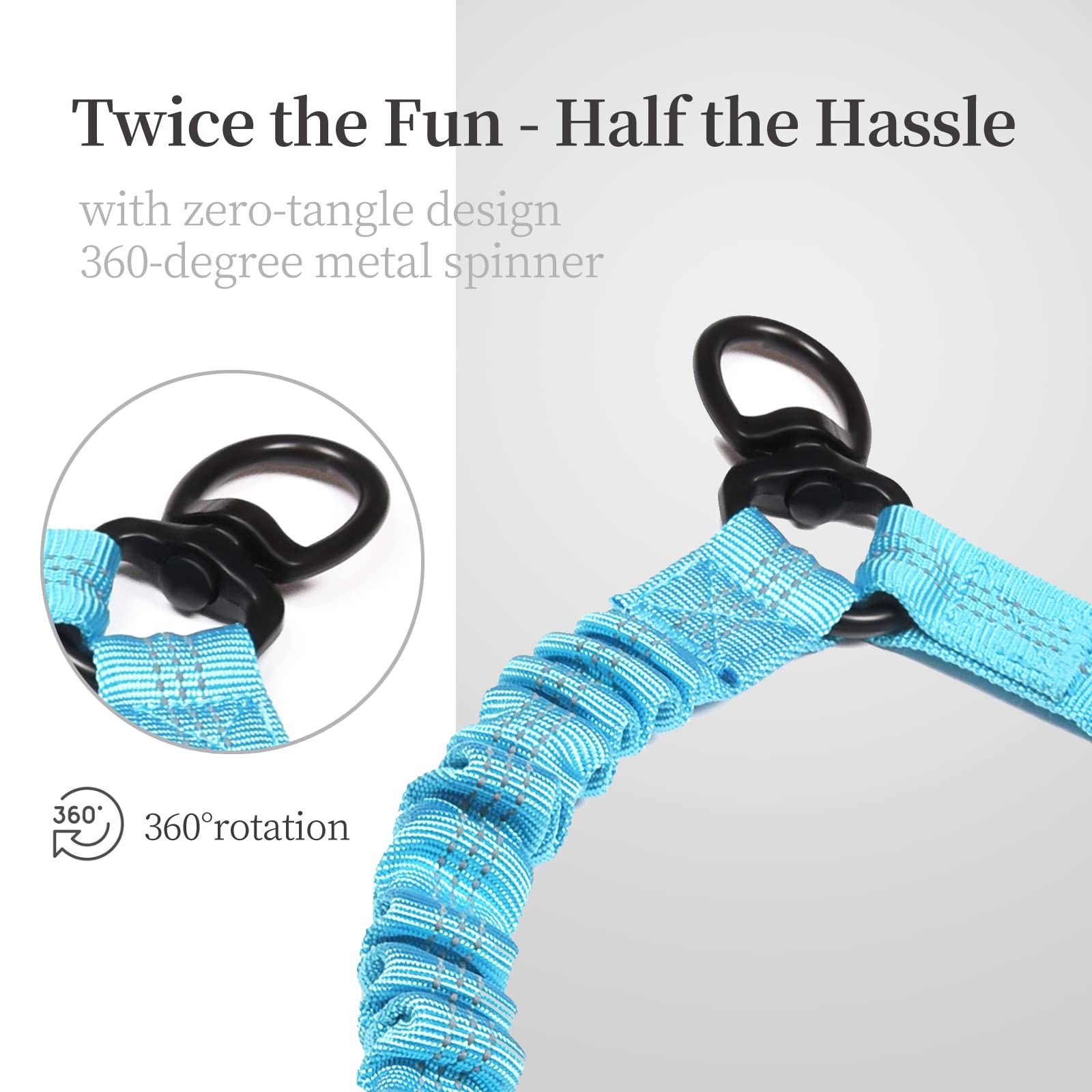 iYoShop Correa doble ajustable para perro, correa doble para perro, giro de 360 grados, sin enredos, doble correa de entrenamiento para dos perros (18-120 libras, azul)