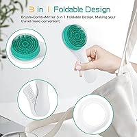 Vista 2 de Juego de cepillo y peine para el pelo del bebé, juego de cepillo y peine de silicona para bebé con espejo 3 en 1, súper suave para recién nacidos