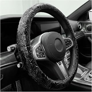 Leather Car Steering Wheel Cover, 15 Inch Anti-Slip Crocodile Pattern Steering Wheel Wrap with Rose Grain, Comfortable Grip Wheels Protector for Cars SUVs Trucks, Car Accessories (Black)