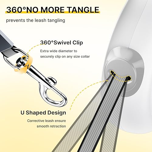 Miniatura 7 de Correa retráctil para perro, correa retráctil de 10 pies para perros de hasta 88 libras, 360 sin enredos, freno con una sola mano, agarre grande,