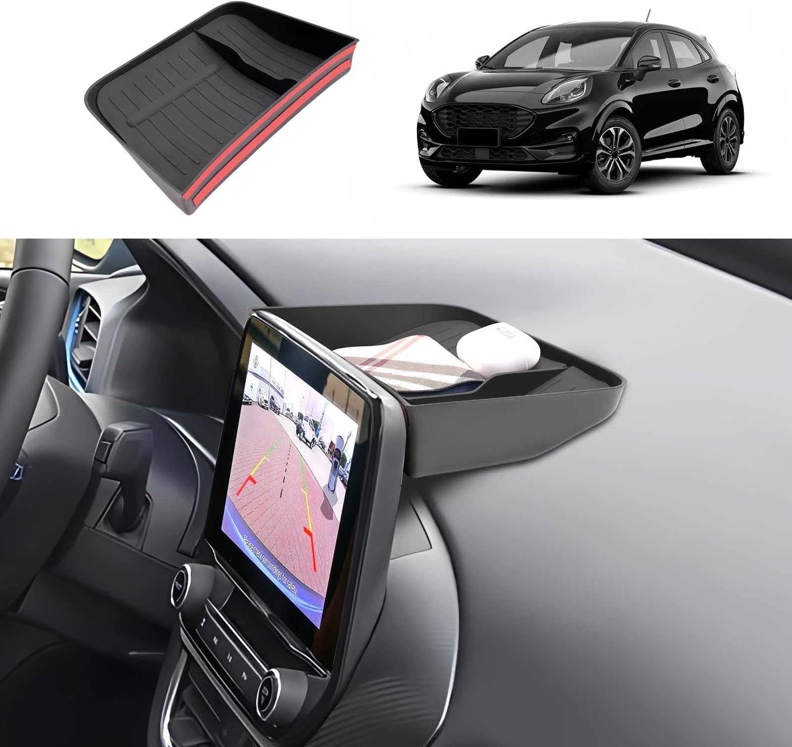 Centre Console Storage Box Compatible with Ford Puma 2020-2024, Ford Puma Accessories Instrument Panel Glove Box, Puma Centre Console Organiser with Non-Slip Mat (Black)