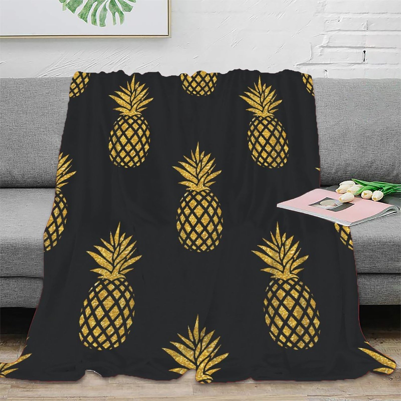 Plaid ananas 3D couverture de voyage légère microfibre douce anti-peluche pour jeunes