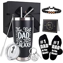 Dad Gifts, 8PCS Fathers Day Gift Includes 20oz Tumbler with Lid Straw Brush Socks Bracelet Key Chain Thanks Card Gift Box, Best Dad Ever Gifts from Daughter Son Kids for Christmas Birthday