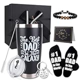 Dad Gifts, 8PCS Fathers Day Gift Includes 20oz Tumbler with Lid Straw Brush Socks Bracelet Key Chain Thanks Card Gift Box, Best Dad Ever Gifts from Daughter Son Kids for Christmas Birthday