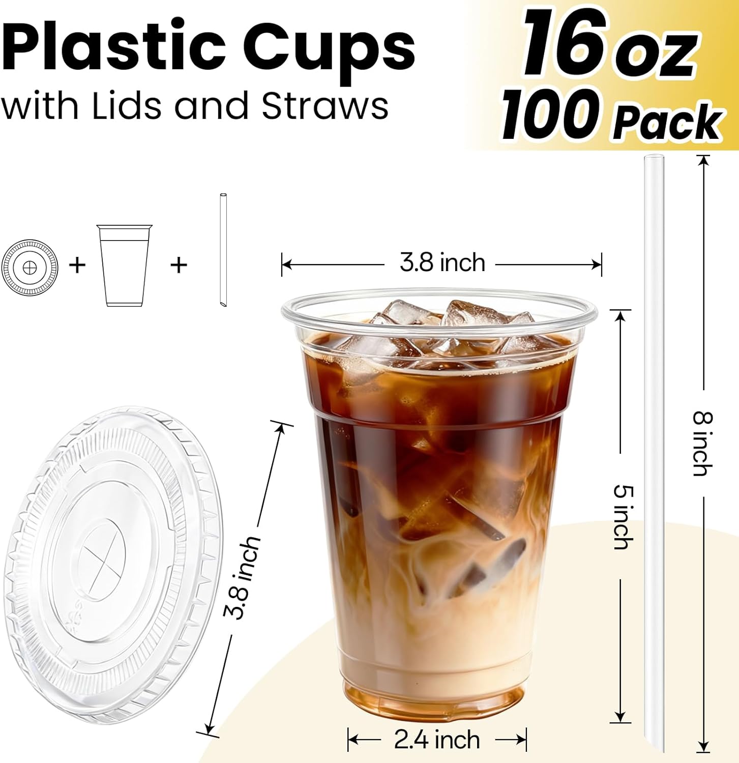 Plastic Cups with Lids and Sts, Clear Disposable Plastic Cups, Heavy