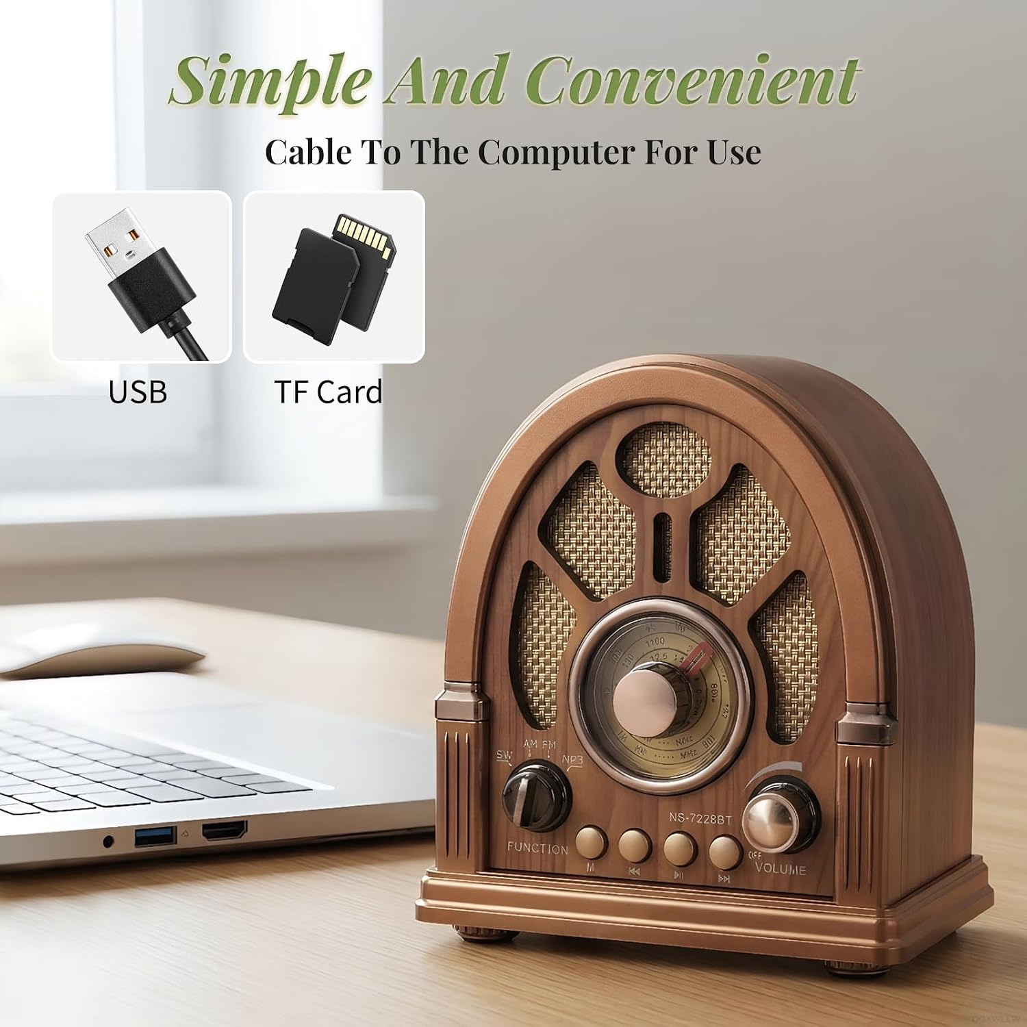 Retro Cathedral Radio with Built-in Speakers Elegant & Vintage Design, FM/AM/SW 3 Band, Adjustable Antenna, Battery Powered, Support TF Card, USB Playing Music, Home Decor Gifts for Friends