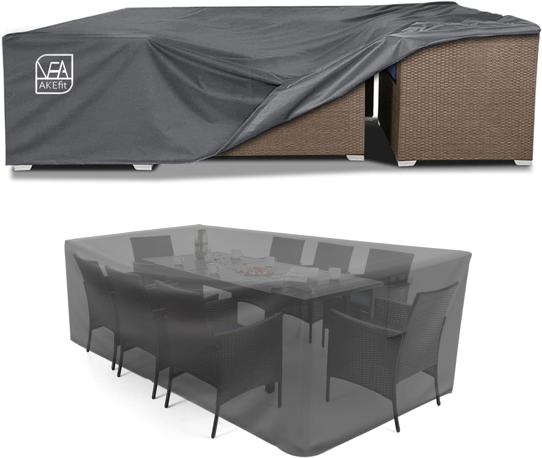 AKEfit Patio Furniture Covers,500D Heavy Duty Waterproof for Outdoor Square and Retangle Patio Table and Chair Covers,Grey-125"L x 63"W x 28"H