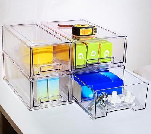 Miniatura 6 de Paquete de 2 cubos organizadores de nevera con cajones extraíbles, juego de cajones apilables para refrigerador, contenedores reutilizables para