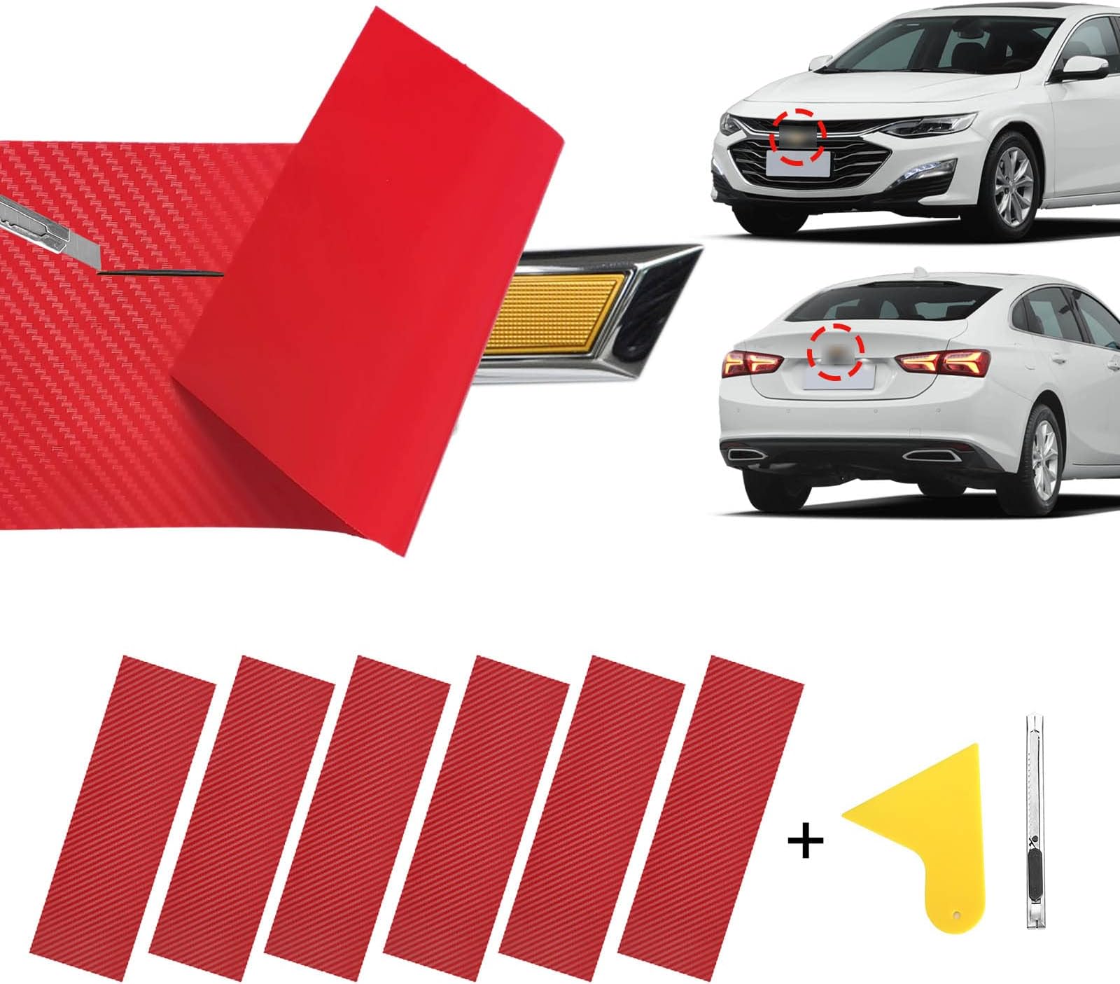 MICOOS Compatible with Carbon Fiber Vinyl Wrap 11.8" x 4" Chevy Bowtie Emblem Wrap Kit with Spatula and Cutter 6 Pcs Universal Logo Overlay