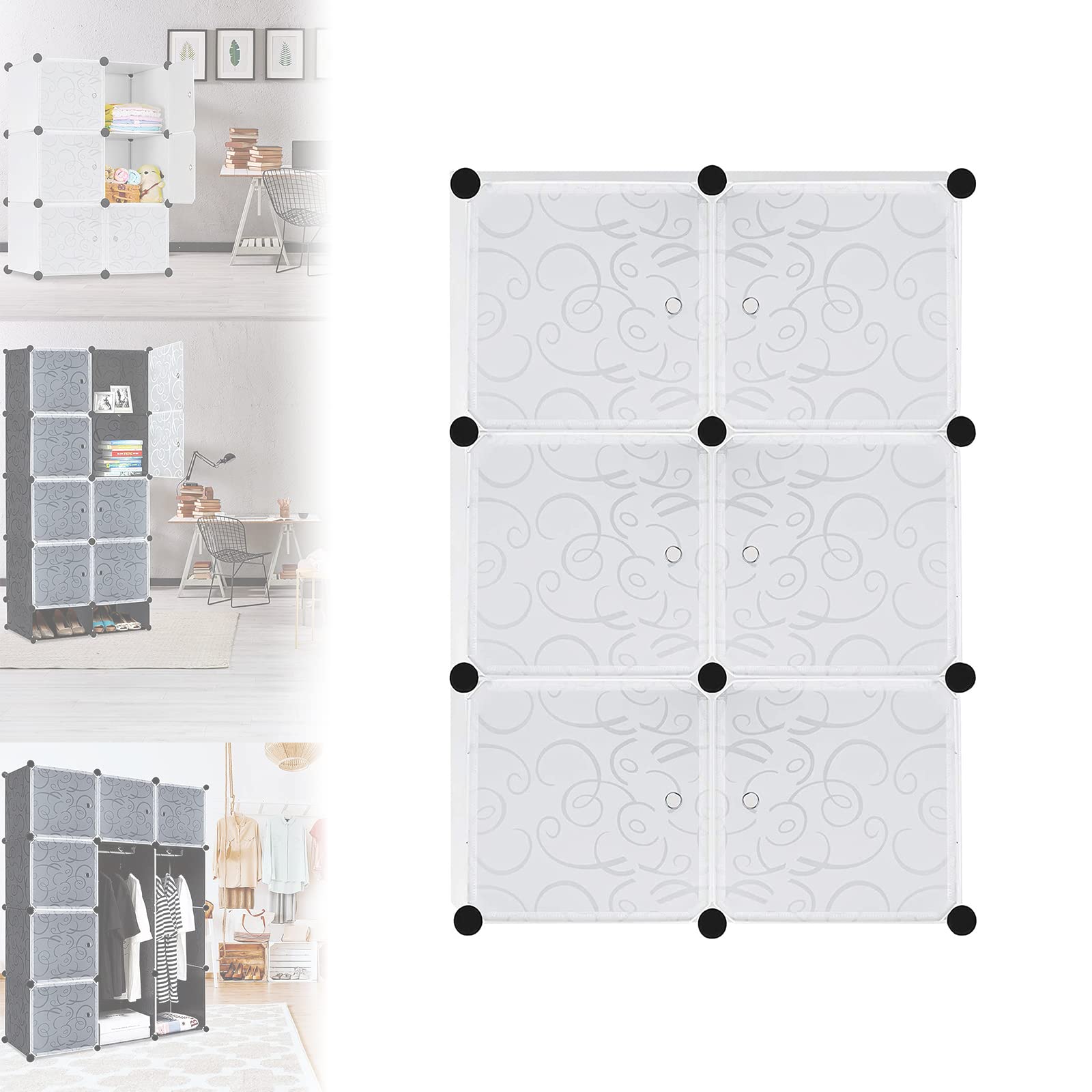 LARS360 Armario con estanterías para montar en casa mediante inserción en ranuras, de plástico, portátil, plegable, con puertas (6 cubos)