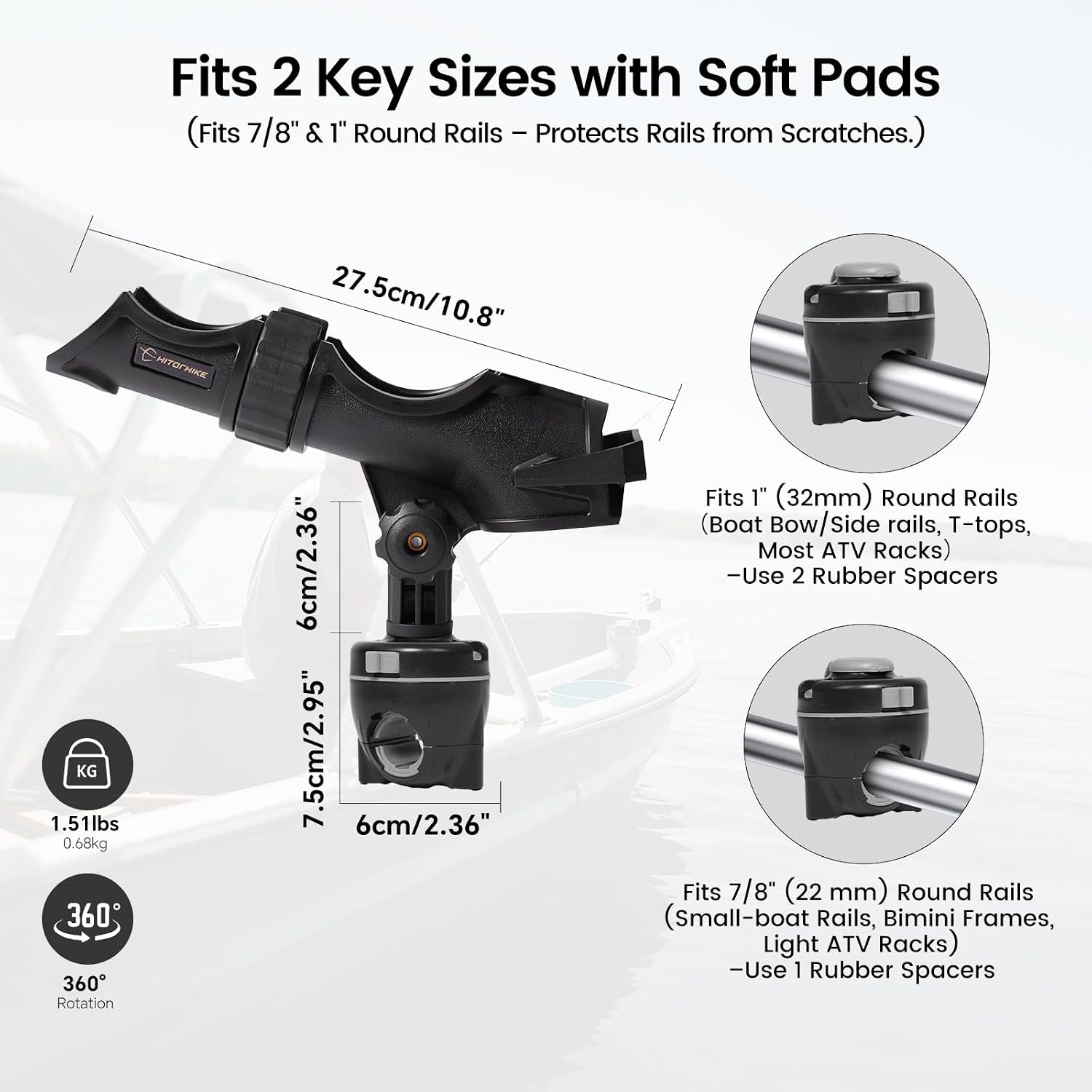 HITORHIKE Fishing Rod Holder Universal Fit Kit Allows for 360-degree Adjustment Kayak Fishing Boat Powerlock Rod Holder