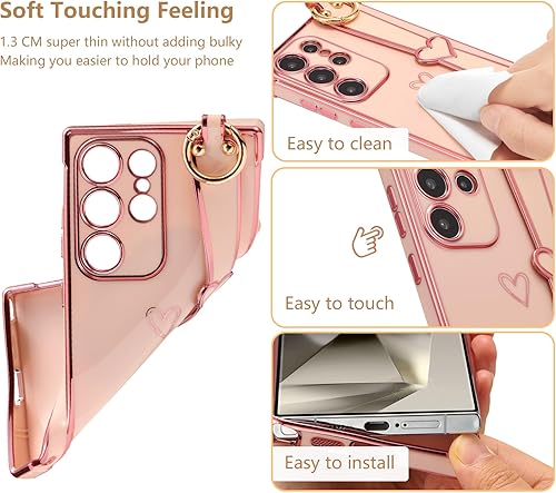 Vista 152 de ZTOFERA Funda para Samsung Galaxy S22 Plus 5G con correa para la muñeca, bonito borde chapado de lujo, patrón de corazones de amor para niñas y Azul